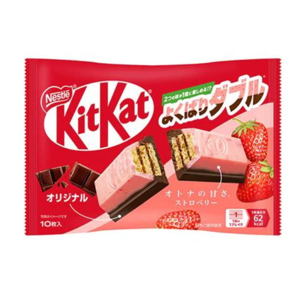 KitKat mini Yokubari Double, Two layers, Original & Strawberry - zak 9 stuks