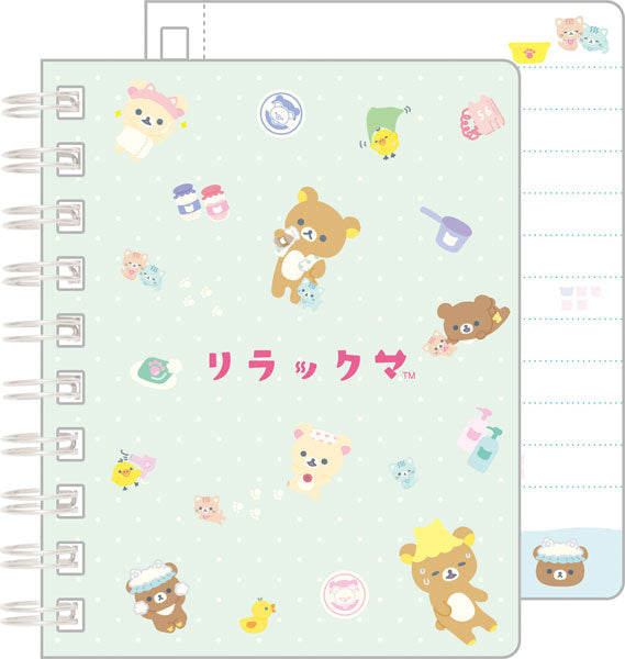 Memoboekje Klein met Ringband - Rilakkuma Cat Public Bathhouse - Green