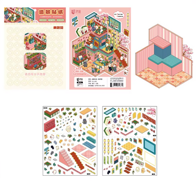 BYO Kawaii Sticker World - XL Mahjong Cats - DIY Sticker Scene Set