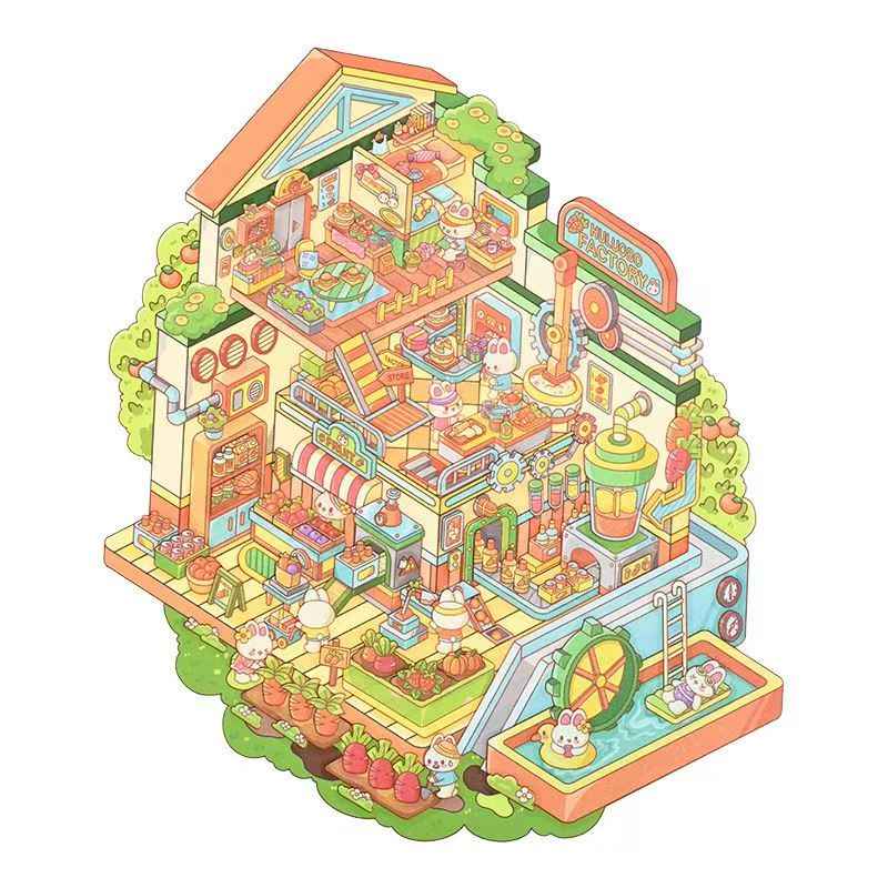 BYO Kawaii Sticker World - XL Bunny's Carrot Factory - DIY Sticker Scene Set