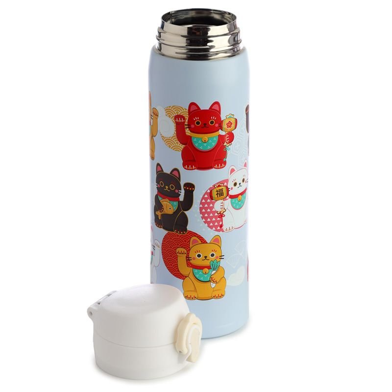 Drinkfles Maneki Neko - (Thermofles RVS) met push button dop