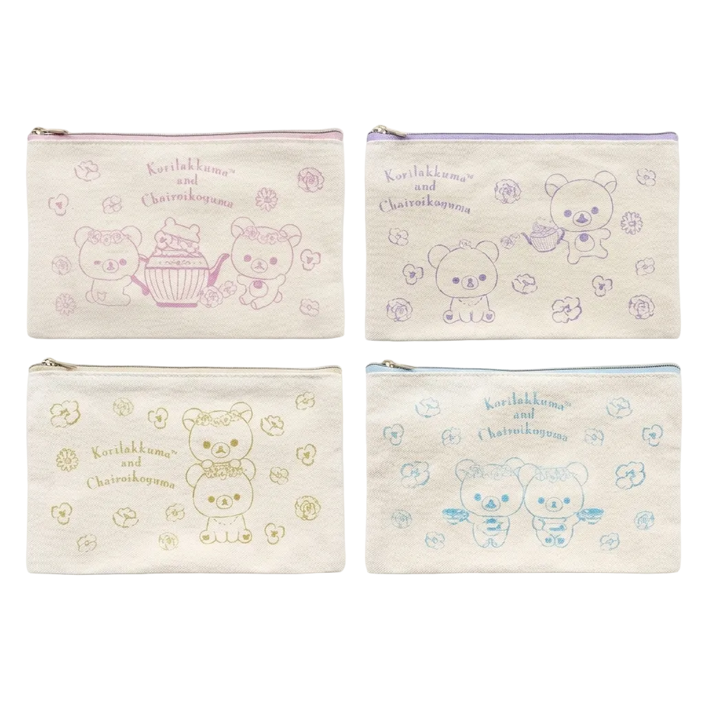 San-X Rilakkuma Flower Tea Time - Flat Canvas Pouch - Kies Je Kleur