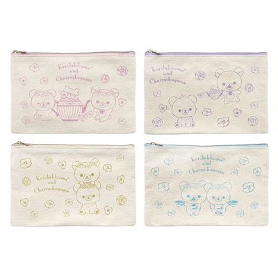 San-X Rilakkuma Flower Tea Time - Flat Canvas Pouch - Kies Je Kleur
