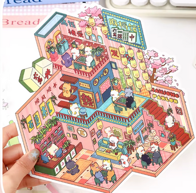 BYO Kawaii Sticker World - XL Mahjong Cats - DIY Sticker Scene Set