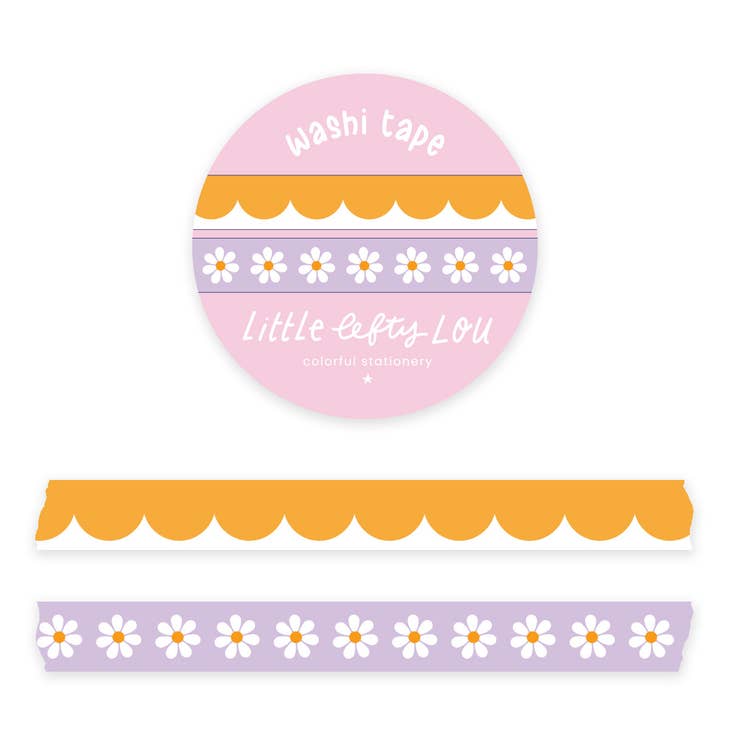 Set van 2 smalle washi tapes - Okergeel / lila madeliefjes