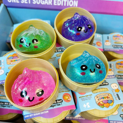 Mini 5 cm Glitter Squishy Dumpling Maltose Sugar Filling - 1x Surprise kleur Squeezy