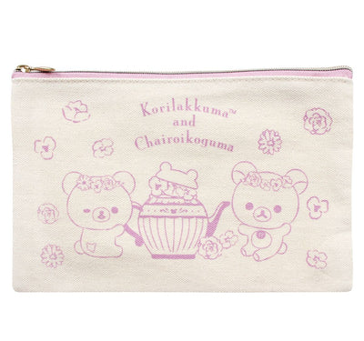 San-X Rilakkuma Flower Tea Time - Flat Canvas Pouch - Kies Je Kleur