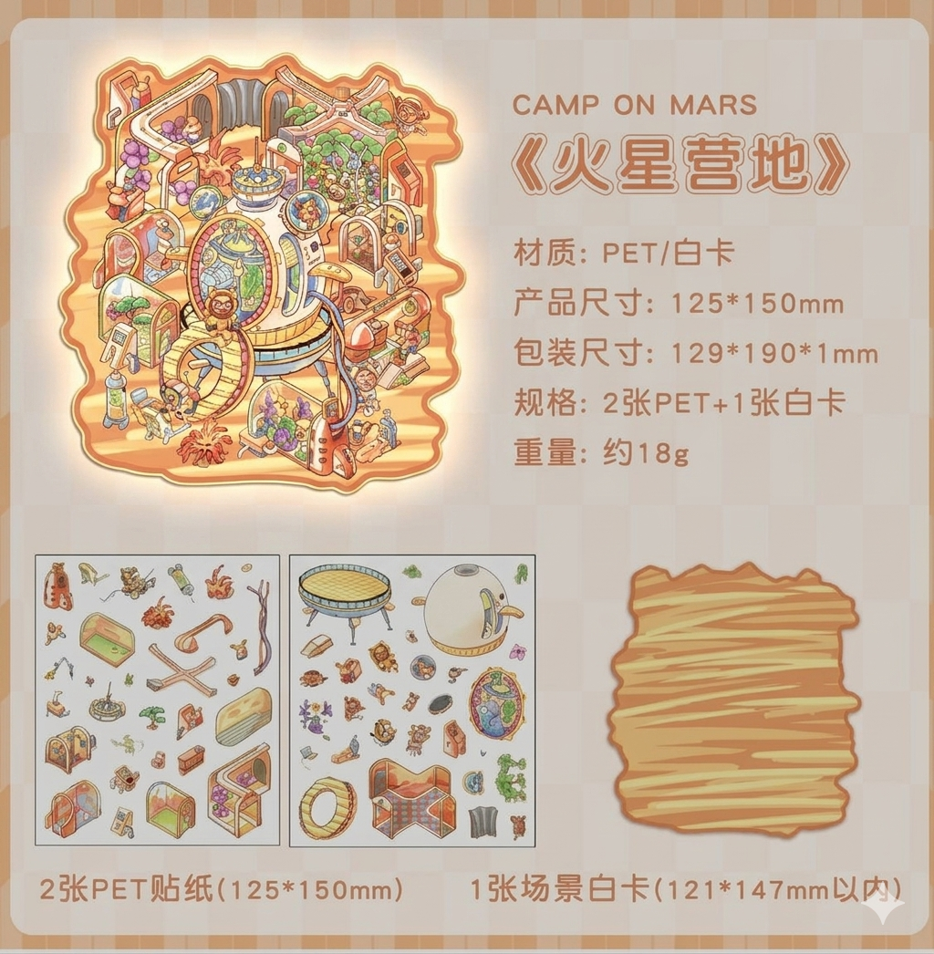 BYO Kawaii Sticker World - Reindeers on Mars - DIY Sticker Scene Set